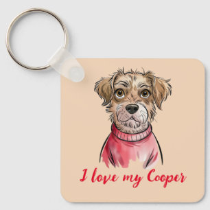 Porte-clés J'aime mon chien Nom personnalisé Aquarelle Porte