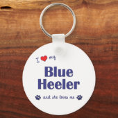 Porte-clés J'Aime Mon Heeler Bleu (Chien Femme) (Recto)