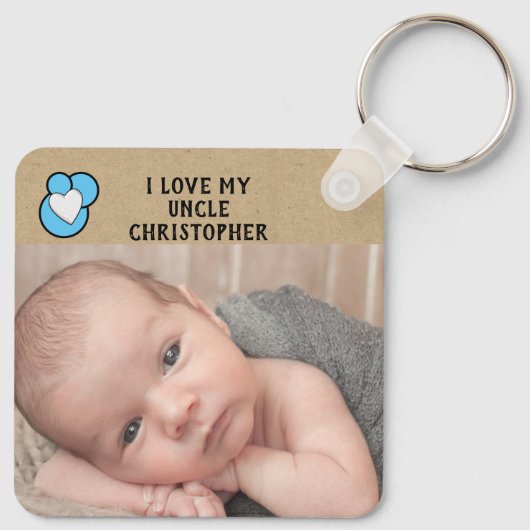 Porte-clés J'aime mon oncle nom photos bleu double face (Dos)