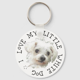 Porte-clés J'aime mon petit chien blanc - Maltais
