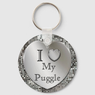 Porte-clés J'Aime Mon Puggle Coeur Keychain