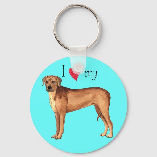 Porte-clés J'aime mon Rhodesian Ridgeback (Recto)