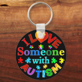 Porte-clés J'aime quelqu'un avec AUTISM (Recto)