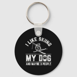 Porte-clés J'aime skier mon chien et peut-être 3 personnes dr