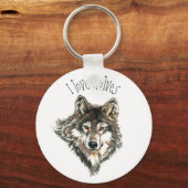 Porte-clés J'aime Wolf Aquarelle Gris Loup Animal Art (Recto)