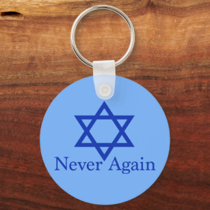 Porte-clés Jamais plus le souvenir de l'Holocauste juif bleu