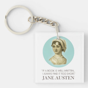Porte-clés Jane Austen Portrait et citation sur la lecture