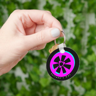 Porte-clés Jante de voiture de course néon rose noir