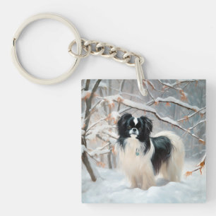 Porte-clés Japanese Chin Qu'il neige Noël