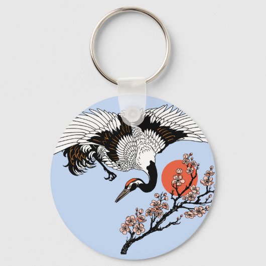 Porte-clés Japanese crane bird and blooming sakura (Recto)