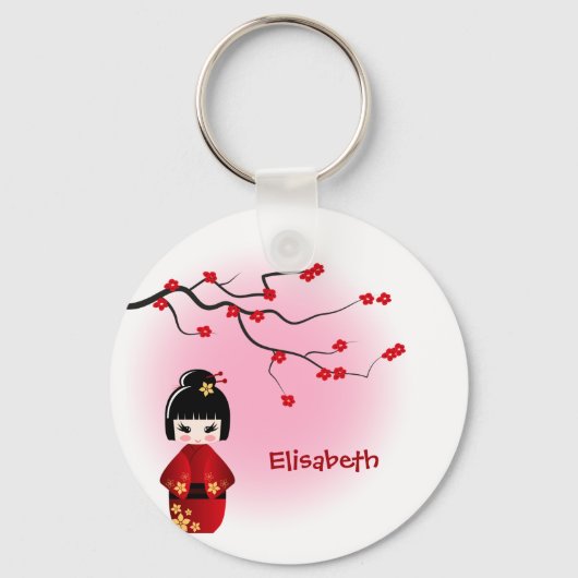 Porte-clés Japanese kokeshi doll at sakura blossoms name (Recto)