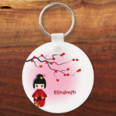 Porte-clés Japanese kokeshi doll at sakura blossoms name (Recto)