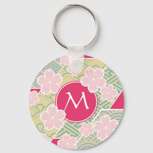 Porte-clés Japonais Sakura Cherry Blossoms Motifs géométrique (Recto)