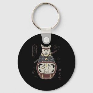 Porte-clés Japonais Samurai Ninja Chat Sur Daruma Traditionne