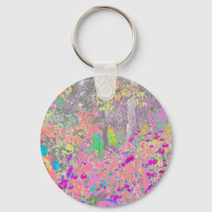 Porte-clés Jardin aquarelle lever de soleil avec fleurs viole