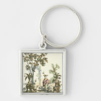 Jardin asiatique avec femme et animaux