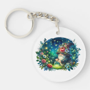 Porte-clés Jardin d'aquarelle confortable Gnome et lucioles