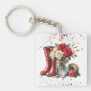 Porte-clés Jardin de campagne Bottes et Roses 