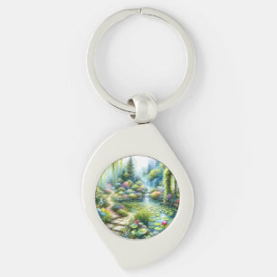Porte-clés Jardin de cascade enchanté avec bassin de nénuphar