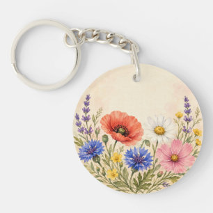 Porte-clés Jardin de fleurs sauvages aquarelle