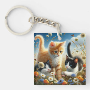 Porte-clés Jardin de fleurs sauvages de chatons mignons porte