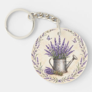 Porte-clés Jardin de lavande à l'aquarelle rustique