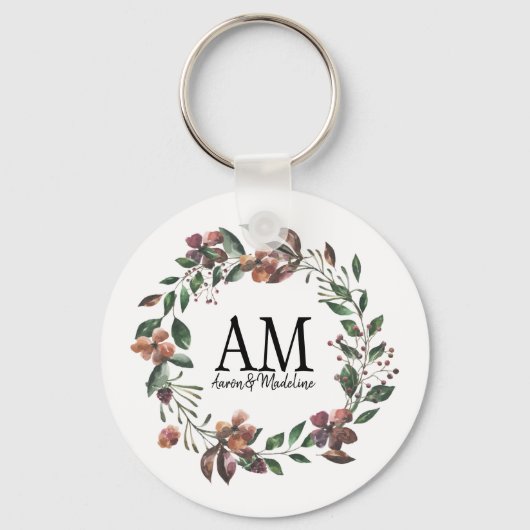Porte-clés Jardin de Monogramme Floral Personnalisable (Recto)