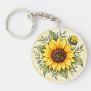 Porte-clés Jardin de tournesols dorés à l'aquarelle