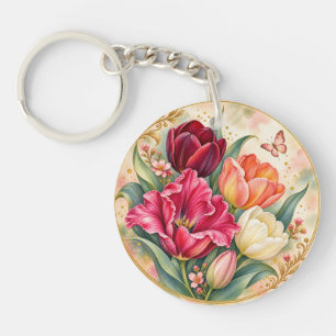Porte-clés Jardin de tulipes à l'aquarelle luxueux