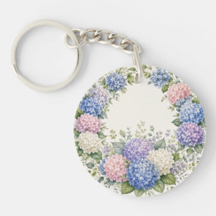 Porte-clés Jardin d'hortensias à l'aquarelle