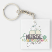 Porte-clés Jardin Floral d'Infirmière Votre Nom (Devant)