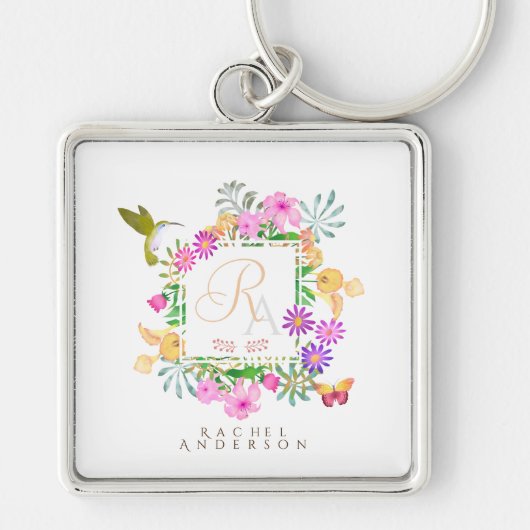 Porte-clés Jardin Floral Monogramme Blanc (Devant)