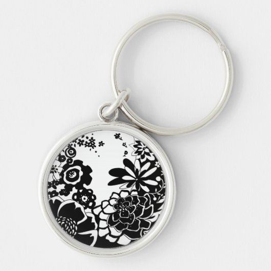 Porte-clés Jardin floral noir et blanc Motif graphique (Devant)