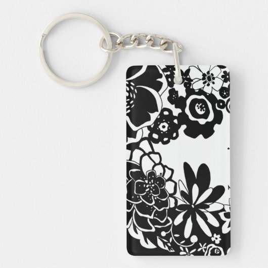 Porte-clés Jardin floral noir et blanc Motif graphique (Devant)