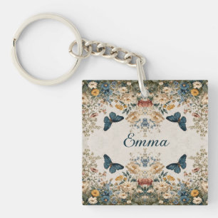 Porte-clés Jardin Floral Papillon Printemps Vintage