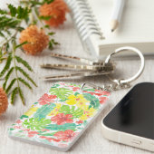Porte-clés Jardin tropical, plumeria hibiscus et feuilles de (Devant droit)