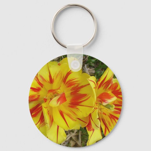 Porte-clés Jaune avec Fleur rayée rouge (Recto)