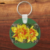 Porte-clés Jaune avec Fleur rayée rouge (Recto)