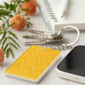 Porte-clés Jaune, cool, tendance, moderne, motif de zigzag ur (Devant droit)