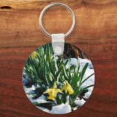 Porte-clés Jaune Daffodils fleurs dans la neige (Recto)
