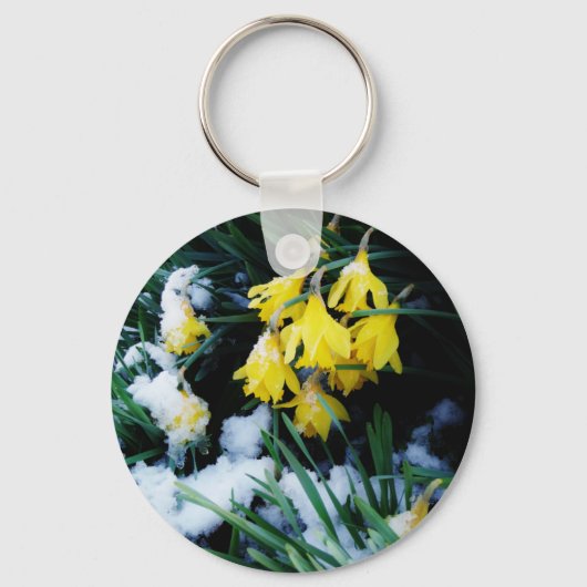 Porte-clés Jaune Daffodils fleurs dans la neige (Recto)