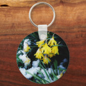 Porte-clés Jaune Daffodils fleurs dans la neige (Recto)