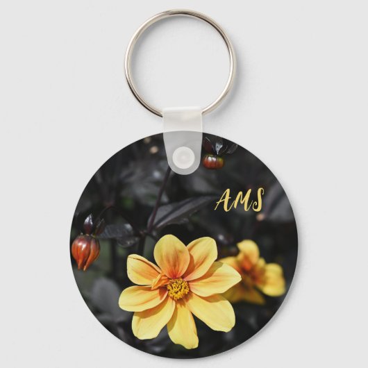 Porte-clés Jaune Dahlia Fleurs Wisley Gardens Monogramme (Recto)
