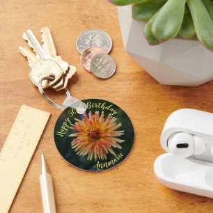 Porte-clés Jaune et Orange Dahlia Joyeux 50e anniversaire