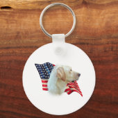 Porte-clés Jaune Labrador Retriever American Flag, (Recto)