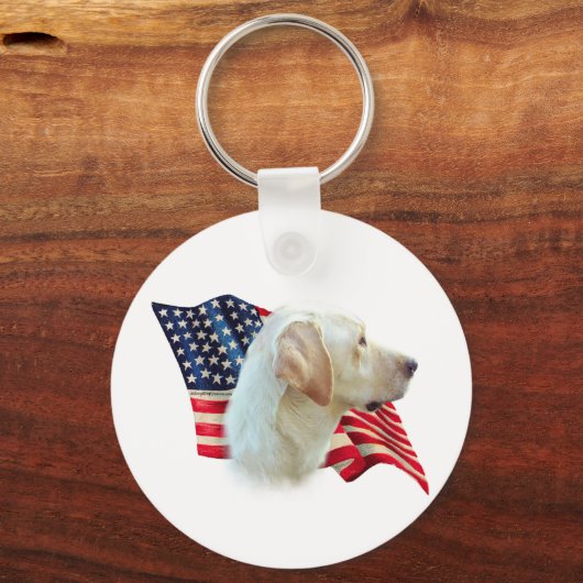 Porte-clés Jaune Labrador Retriever American Flag, (Recto)