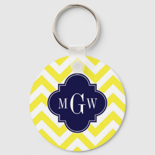 Porte-clés Jaune Lg Chevron Marine Quatrefeuilles 3 Monogramm