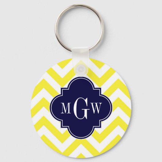 Porte-clés Jaune Lg Chevron Navy Quatrefoil 3 Monogramme (Recto)