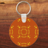 Porte-clés Jaune, Orange Floral Damas Motif rétro (Recto)