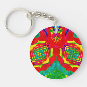 Porte-clés Jaune Rouge Vert Bleu Abstrait Fractal ~ Porte - c